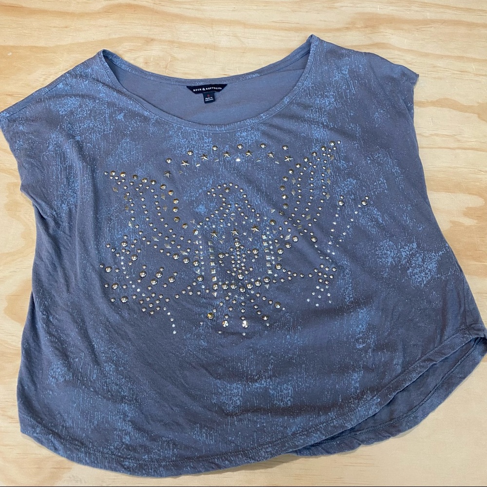 Rock & Republic Short Sleeve Studded Eagle Size Small